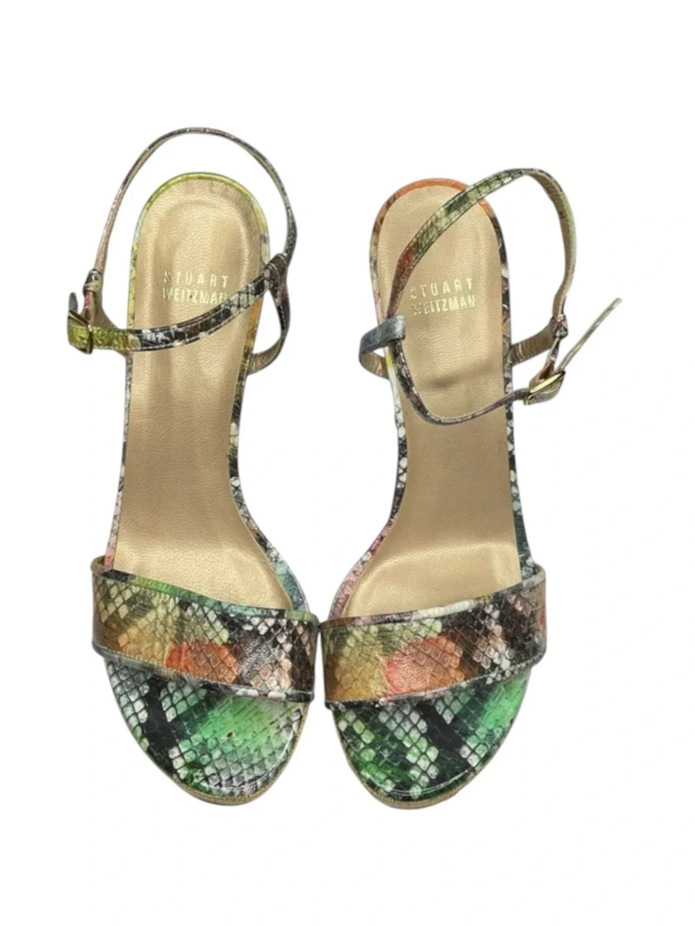 Stuart Weitzman 𒀭Pretty Python Platform Heel Sandal 𒀭Color Patent Leather 𒀭9B
